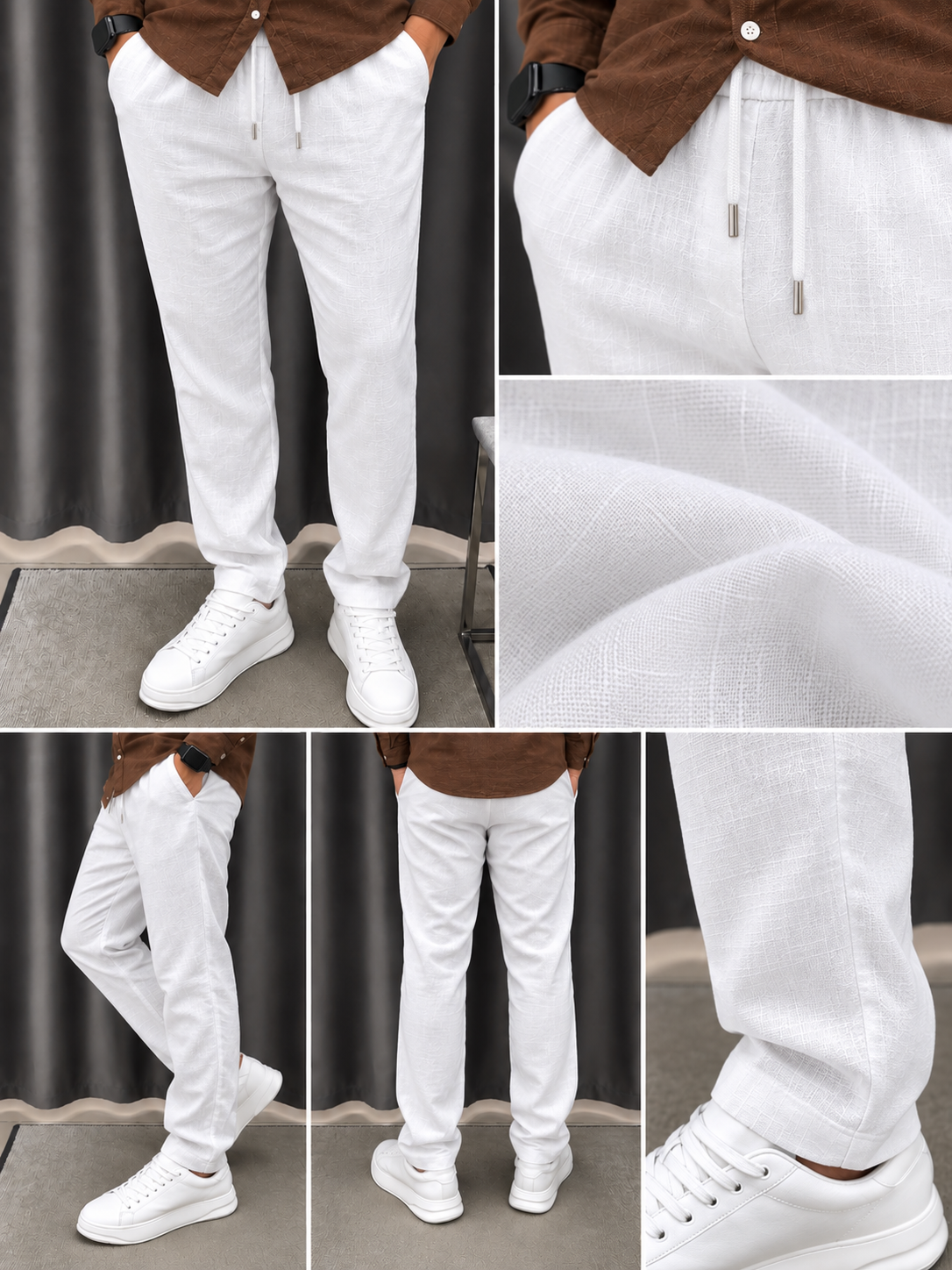 Gentlemen Brown & White Top & Bottom Set Of Linen