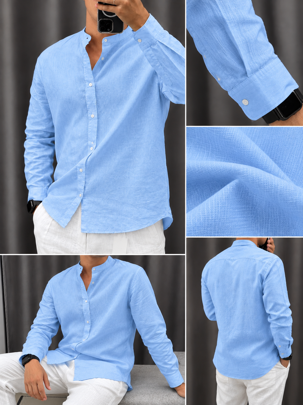 Gentlemen Sky & White Top & Bottom Set Of Linen