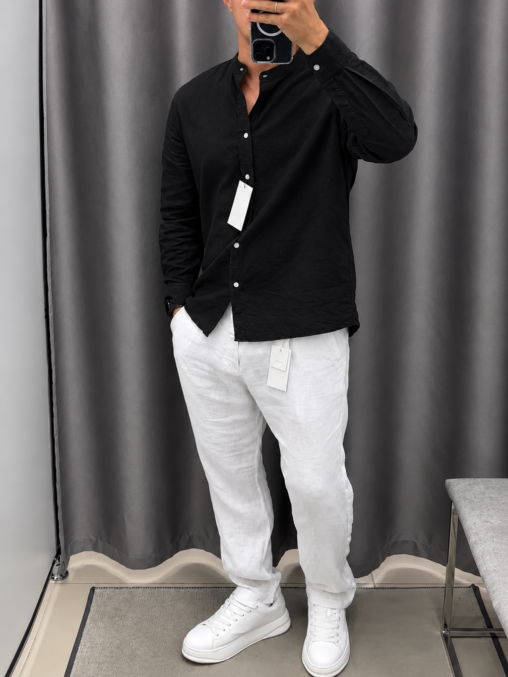 Gentlemen Black & White Top & Bottom Set Of Linen