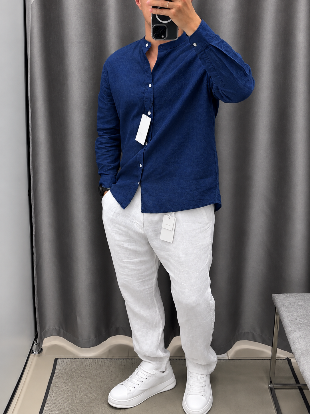 Gentlemen Blue & White Top & Bottom Set Of Linen