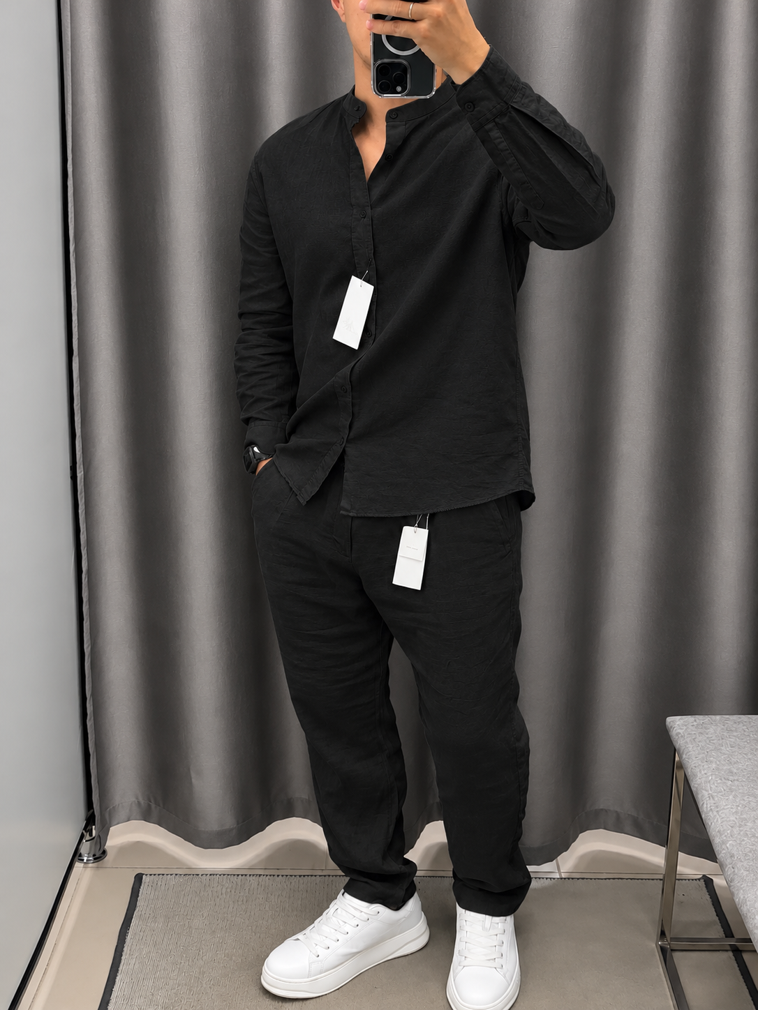 Gentlemen Black Top & Bottom Set Of Linen