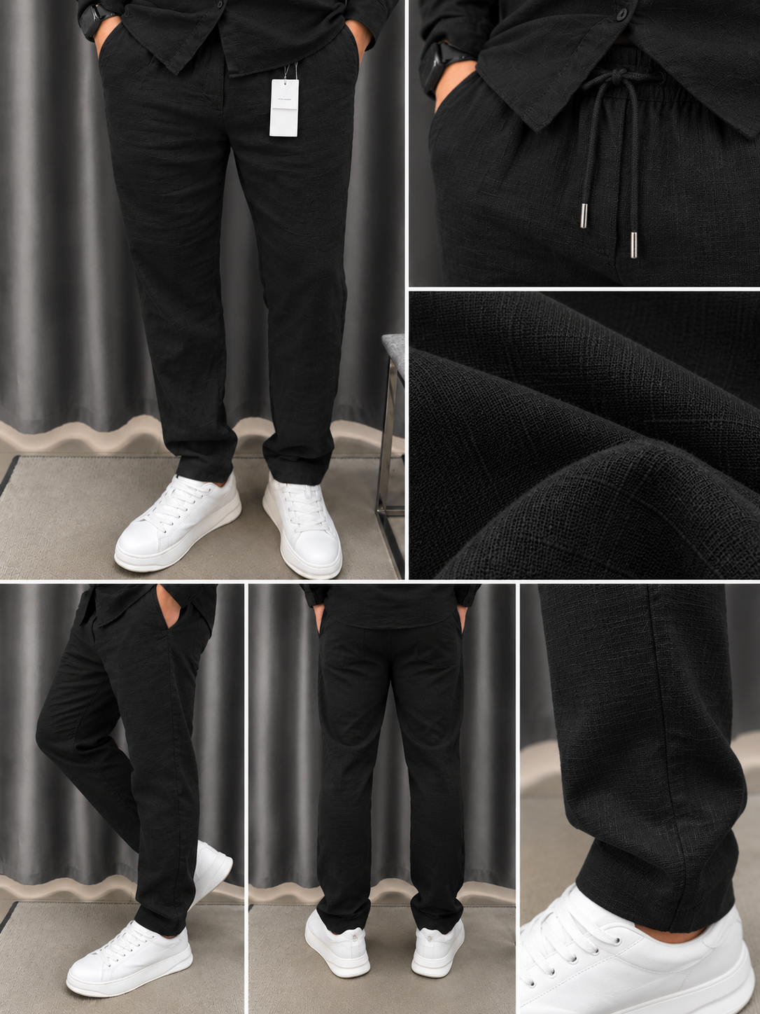Gentlemen Black Top & Bottom Set Of Linen