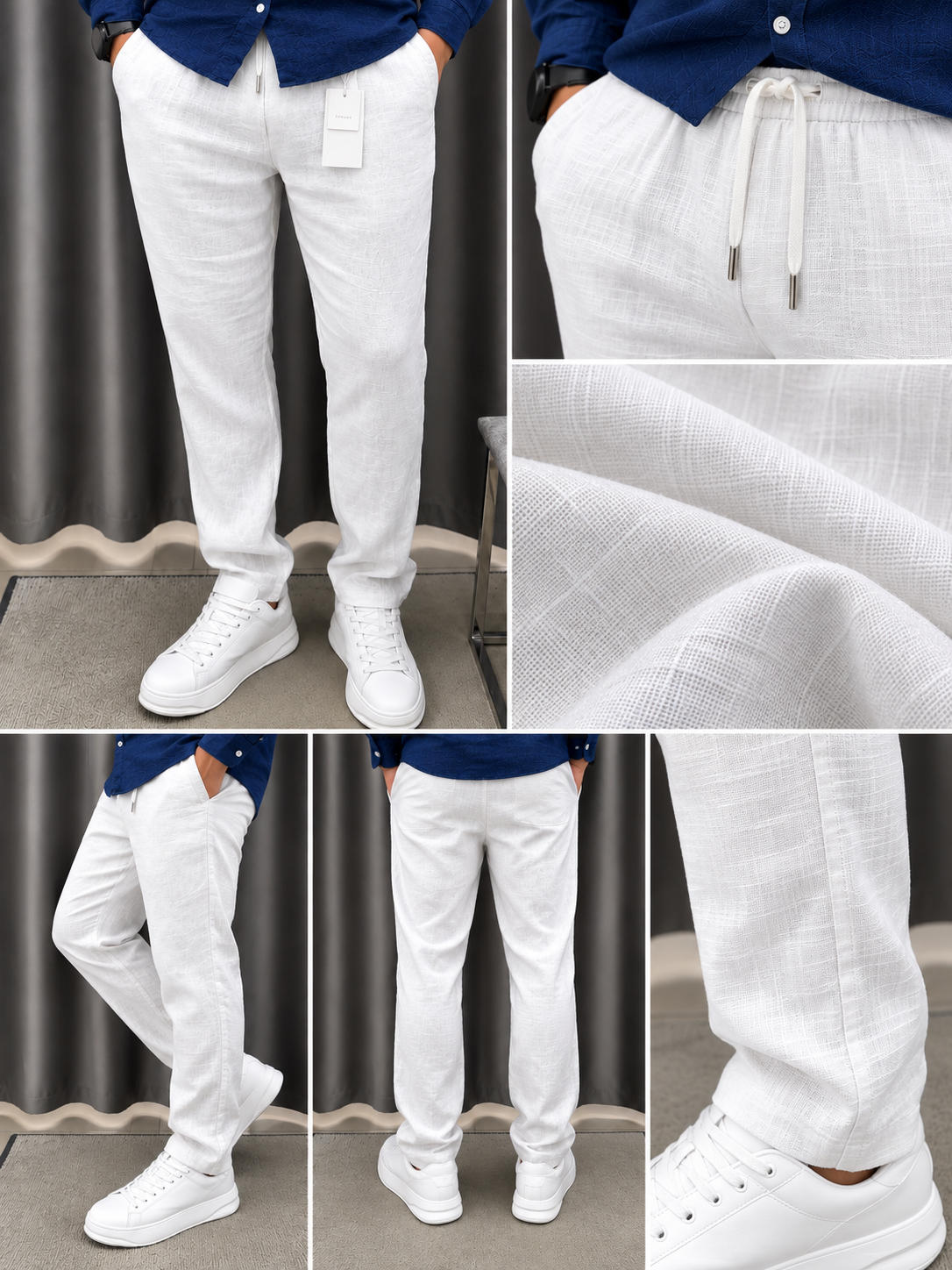 Gentlemen Blue & White Top & Bottom Set Of Linen