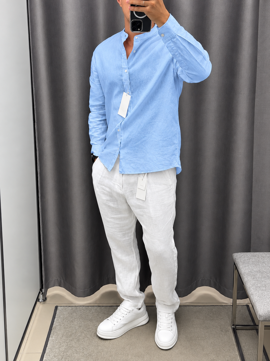 Gentlemen Sky & White Top & Bottom Set Of Linen