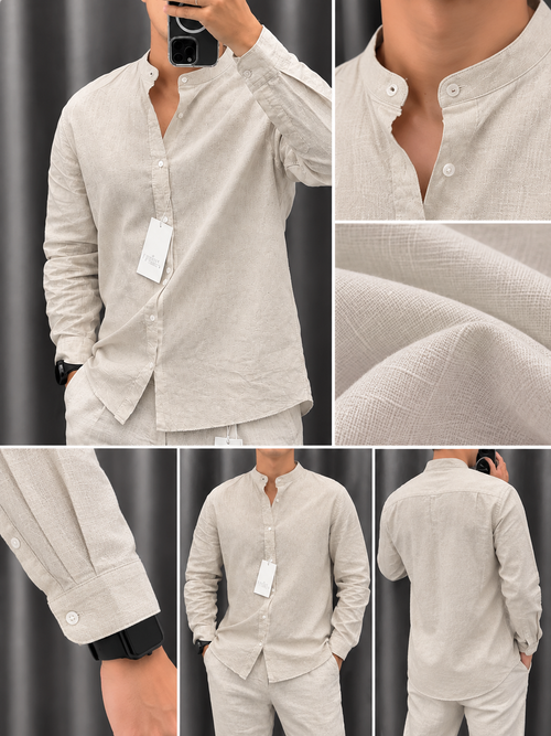 Gentlemen Beige Top & Bottom Set Of Linen