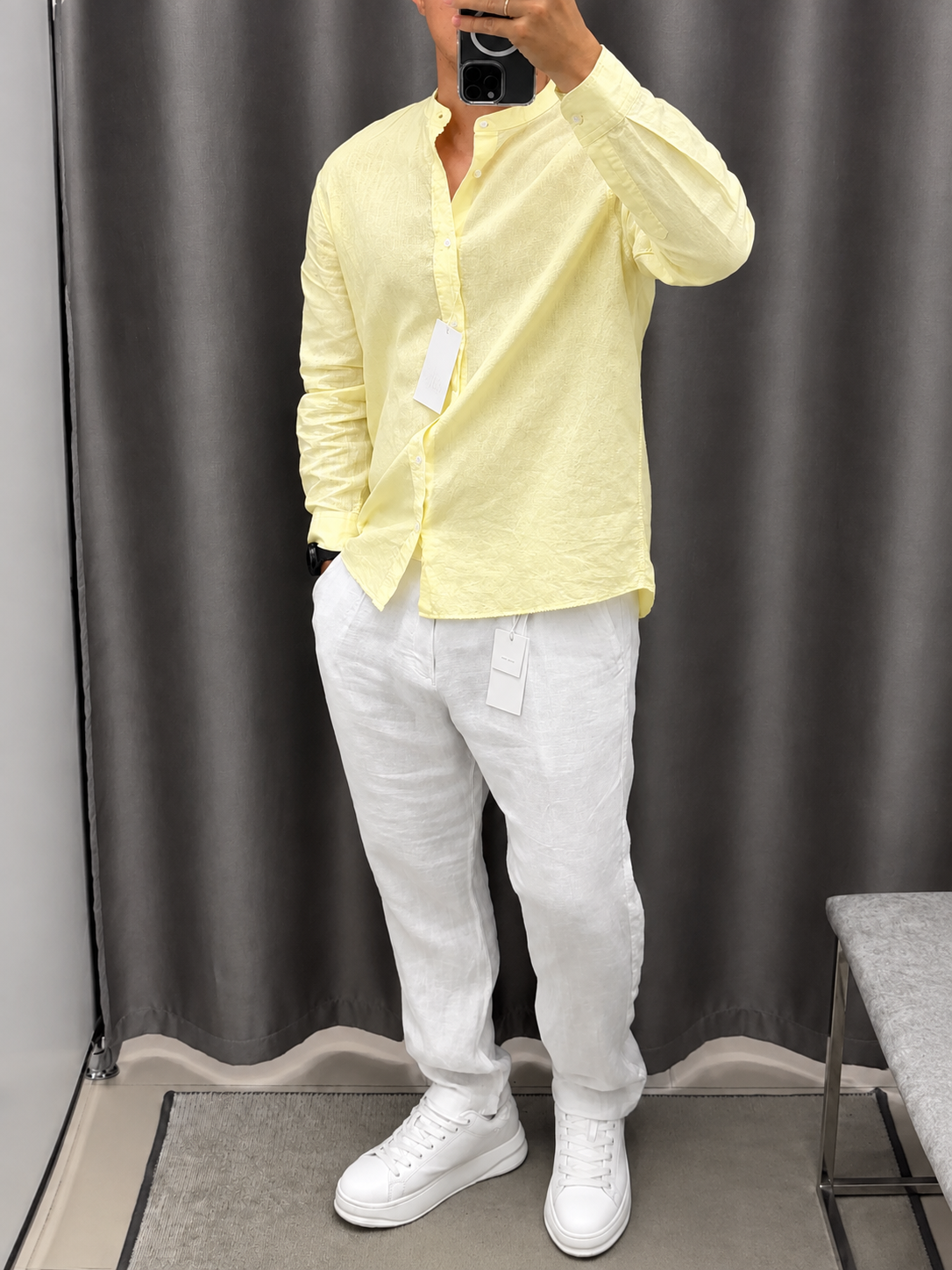 Gentlemen Yellow & White Top & Bottom Set Of Linen