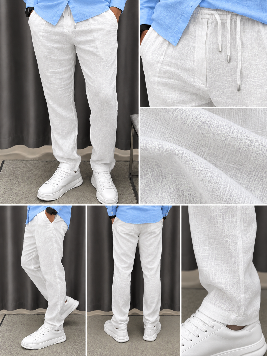 Gentlemen Sky & White Top & Bottom Set Of Linen