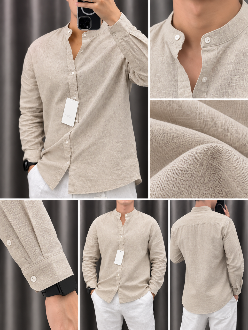 Gentlemen Beige & White Top & Bottom Set Of Linen