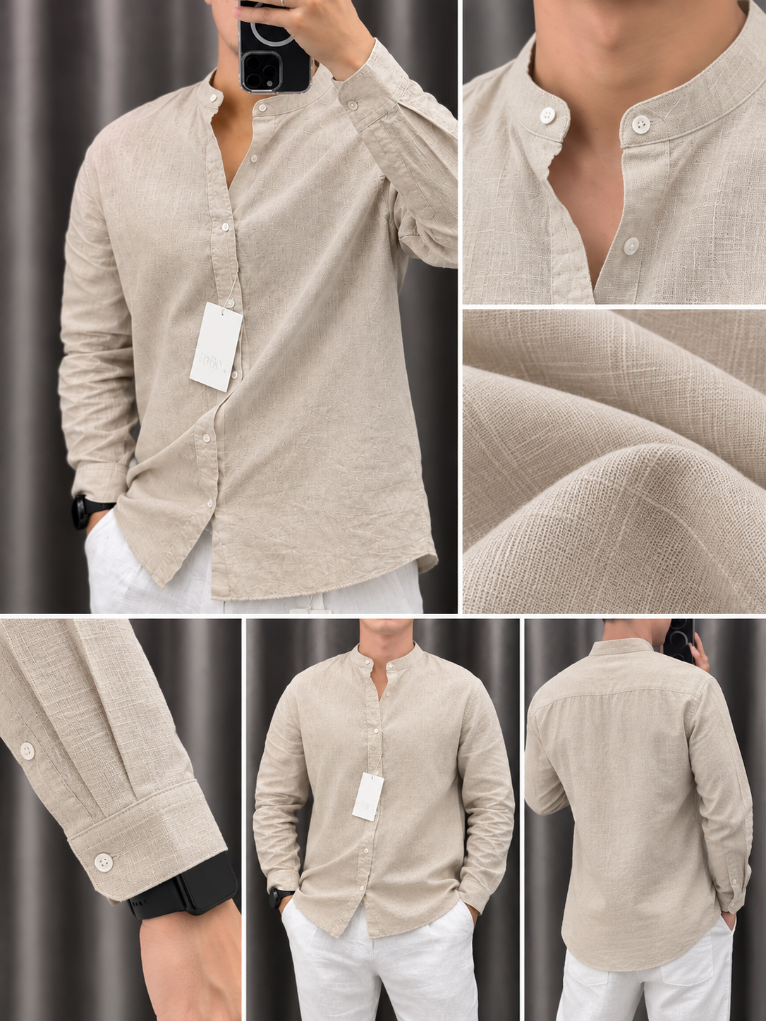 Gentlemen Beige & White Top & Bottom Set Of Linen