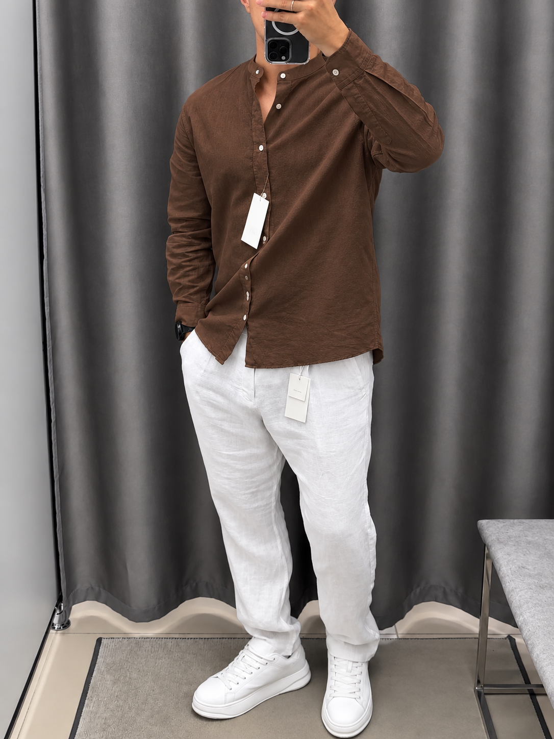 Gentlemen Brown & White Top & Bottom Set Of Linen