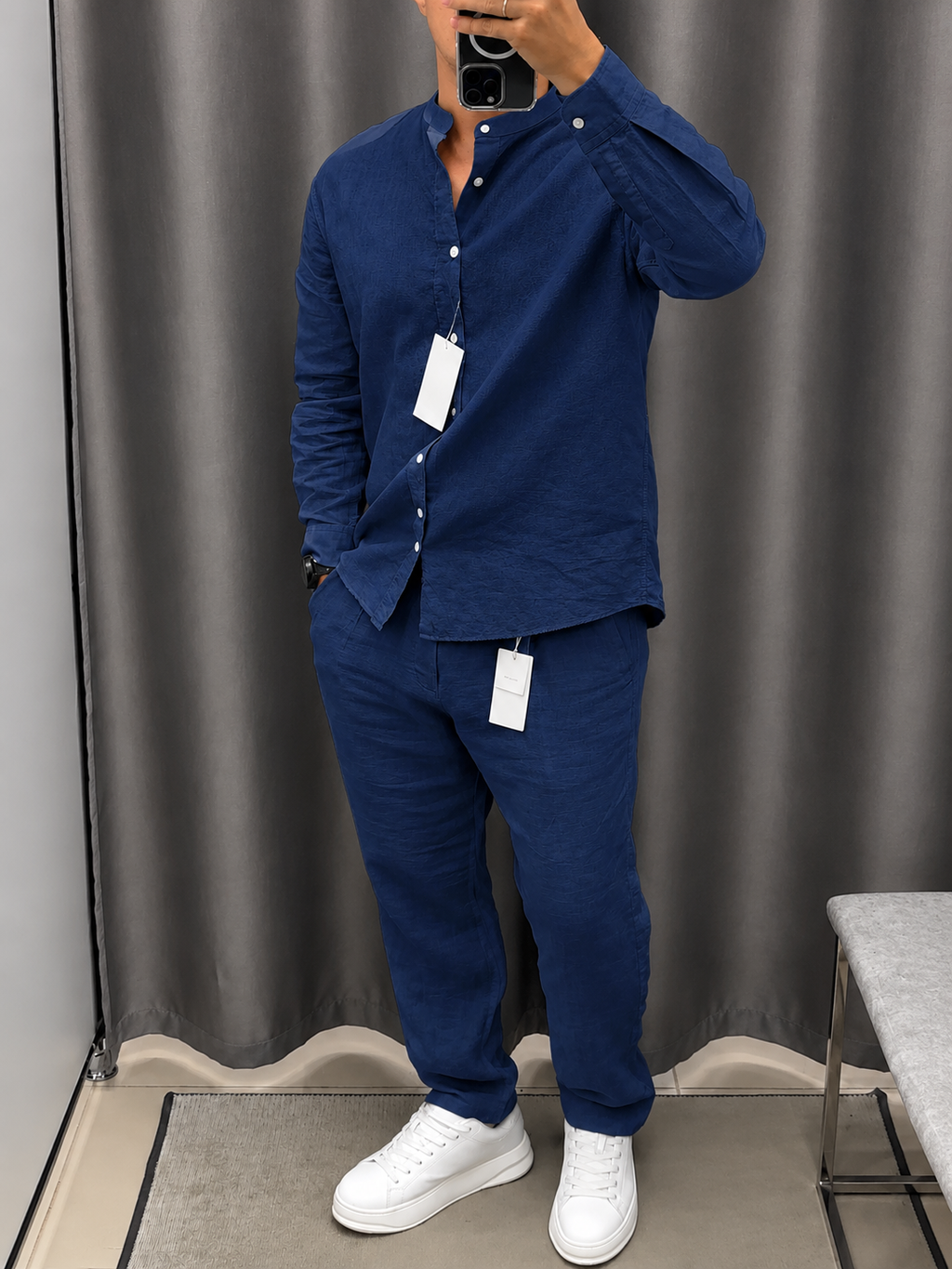 Gentlemen Blue Top & Bottom Set Of Linen