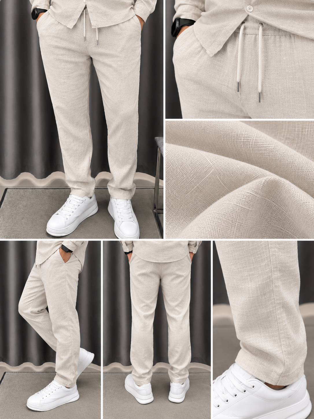 Gentlemen Beige Top & Bottom Set Of Linen